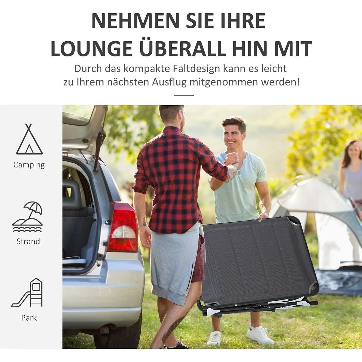 Gartenliege mit Sonnenschutz dunkelgrau - 4