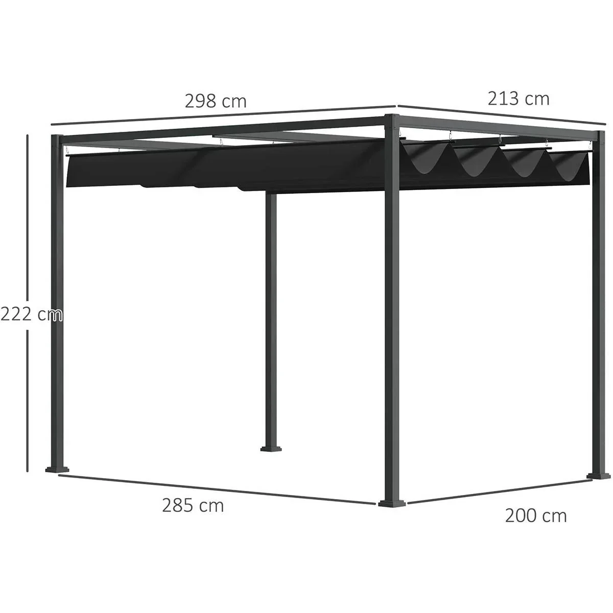 Pavillon/Gartenüberdachung - mit Schiebedach - Polyester - Schwarz - 298 x 213 x 222 cm - 1