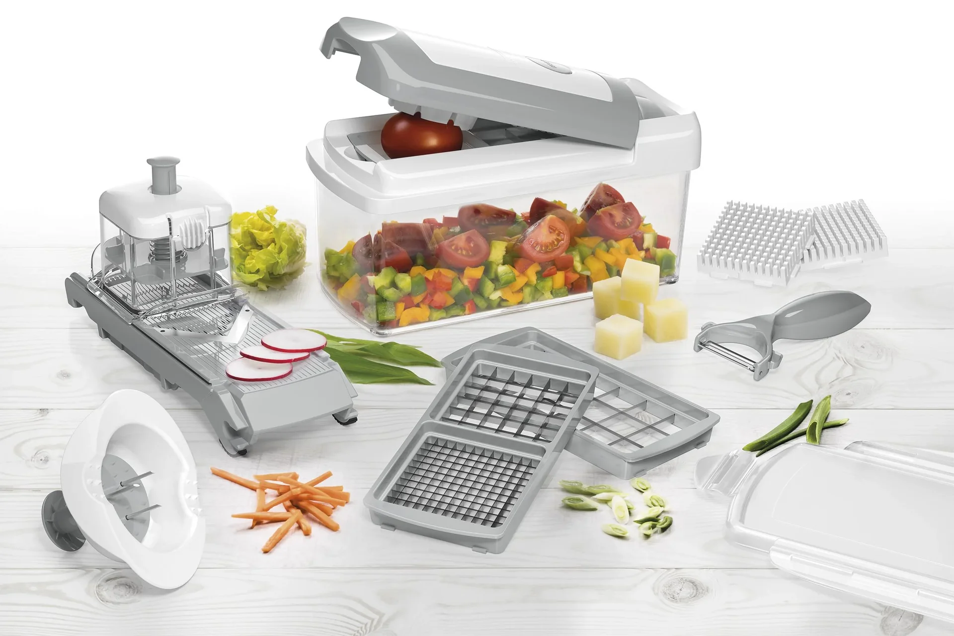 Nicer Dicer Fusion, Set, Weiß/ Grau, 14-teilig - 0