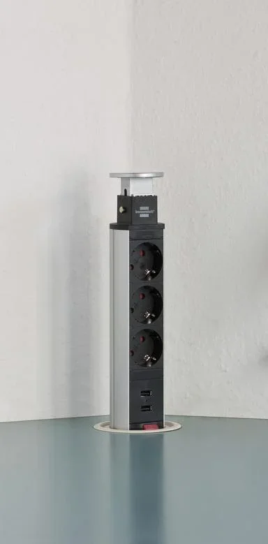 Tischsteckdosenleiste Tower Power 3-fach, 2 USB Anschlüsse - 1