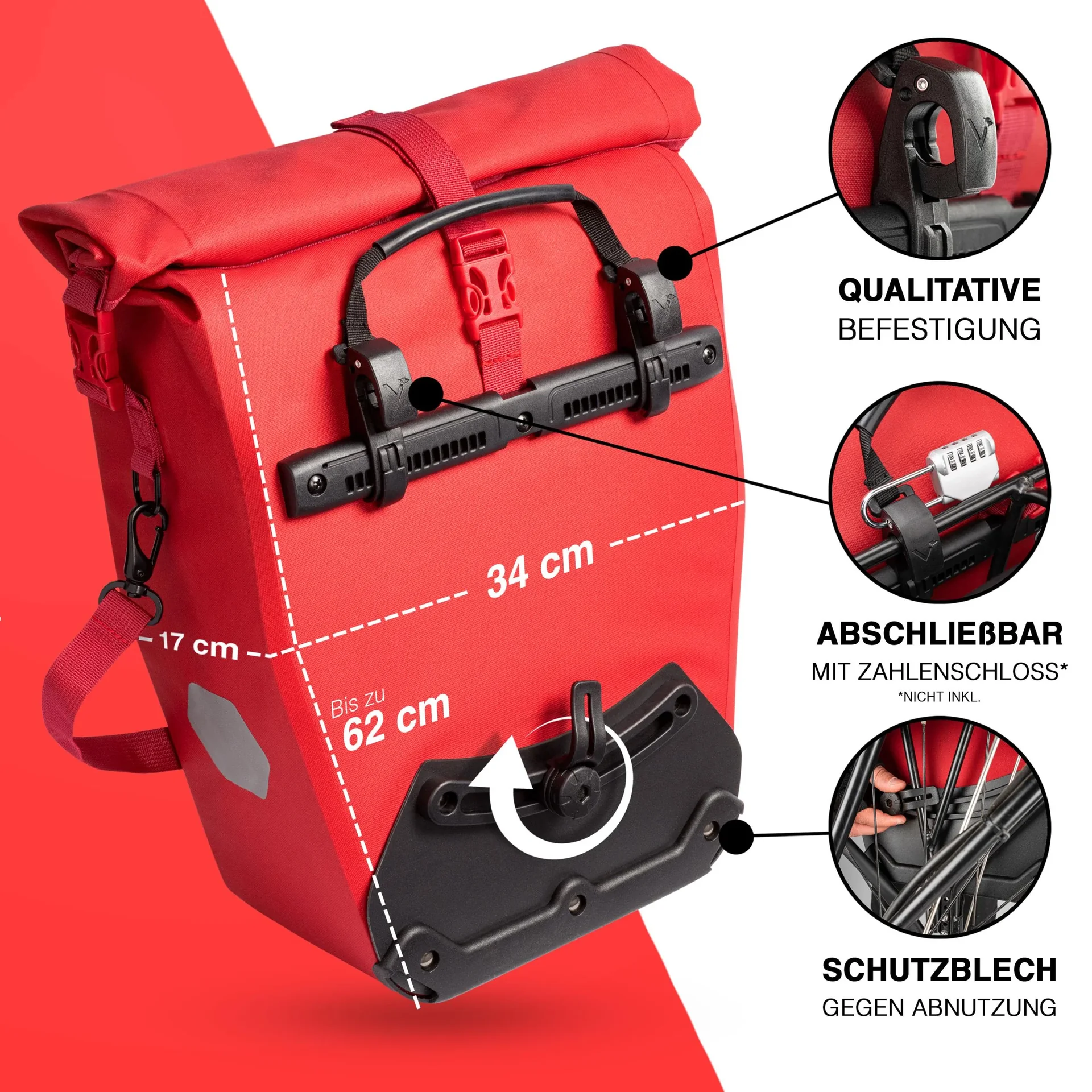 ValkOcean Gepäckträgertasche, Rot - 3