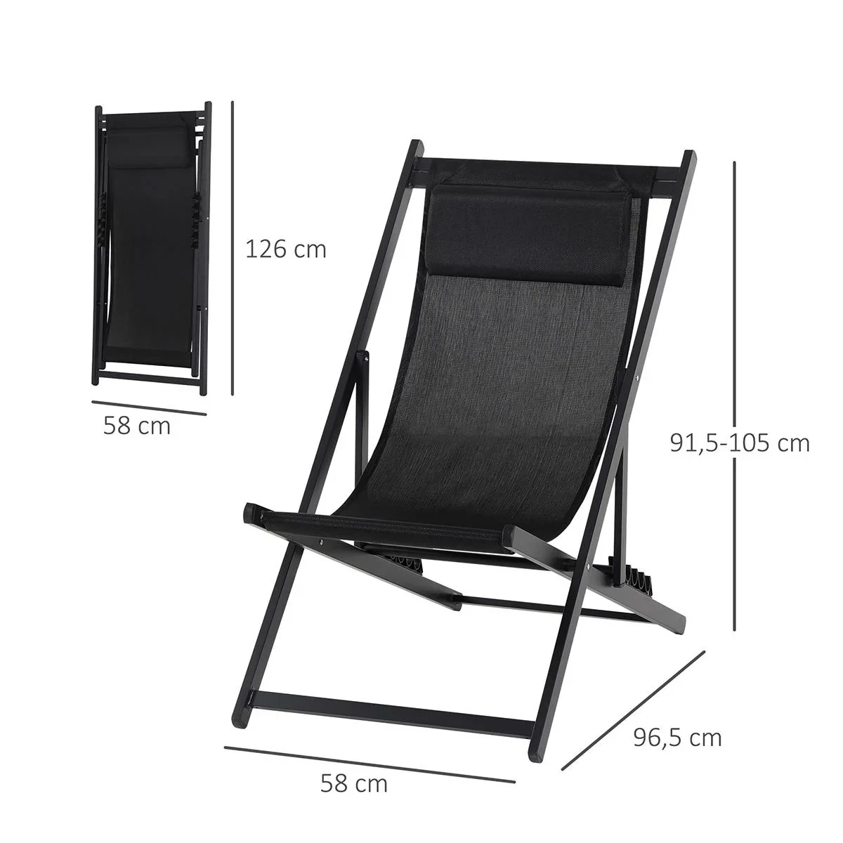 Klappstuhl 2er-Set Klappbarer Gartenstuhl 5-fach verstellbare Rückenlehne Balkonstuhl Campingstuhl Alu Schwarz - 0