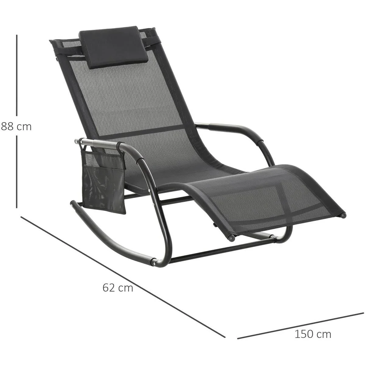 Schaukelstuhl Schwingsessel Gartenstuh Schaukelliege Metall Mesh Schwarz 150 x 62 x 88 cm - 0