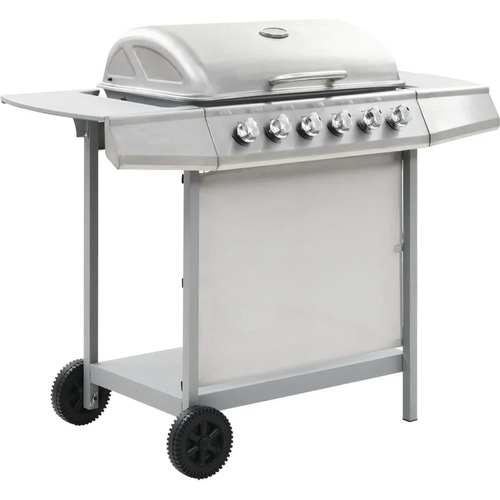 Gasgrill mit 6 Kochstellen Stahl silber - 0