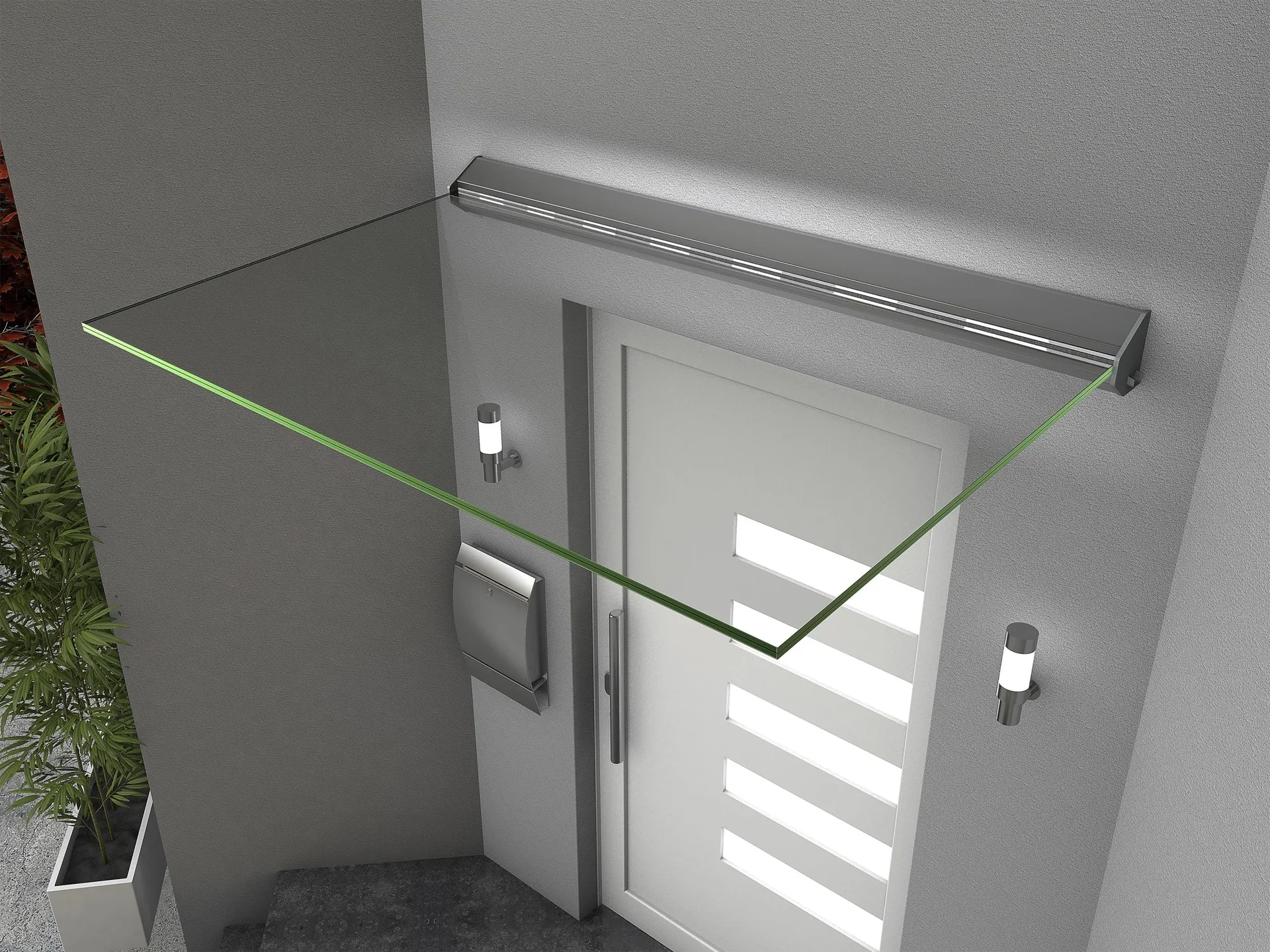 Echtglasvordach LED - 3-teilig,160 x 93,5 x 13,5 cm Aluminium Silber, VSG 2 x 8 mm, klar - 0