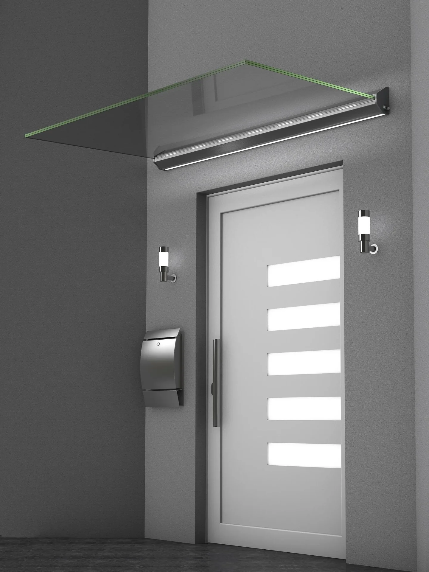 Echtglasvordach LED - 3-teilig,160 x 93,5 x 13,5 cm Aluminium Silber, VSG 2 x 8 mm, klar - 2