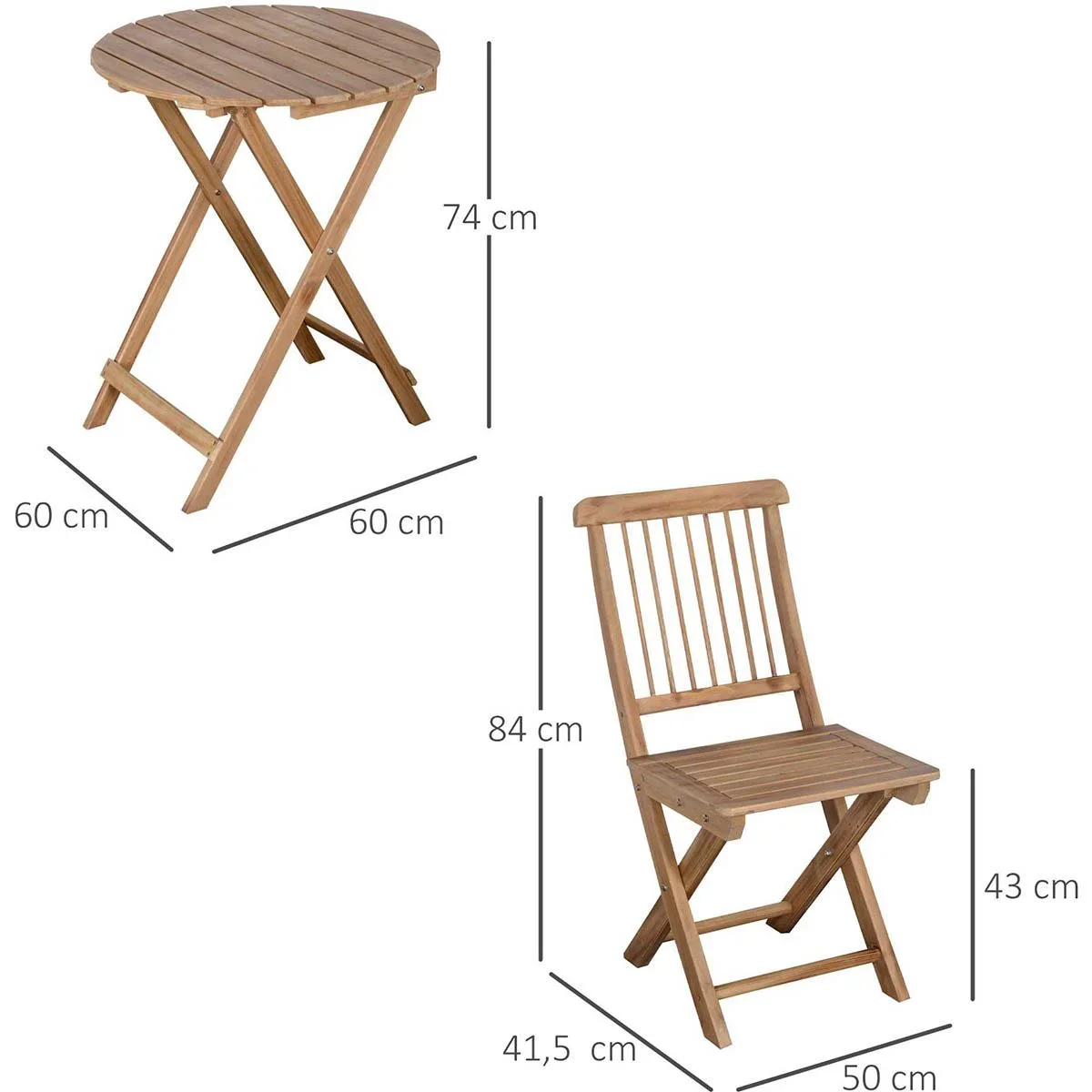 Bistro-Set 3-tlg. Klappbares Holzgarten-Set Balkon-Bistrotisch mit 2 Stühlen Gartenmöbel natur - 2