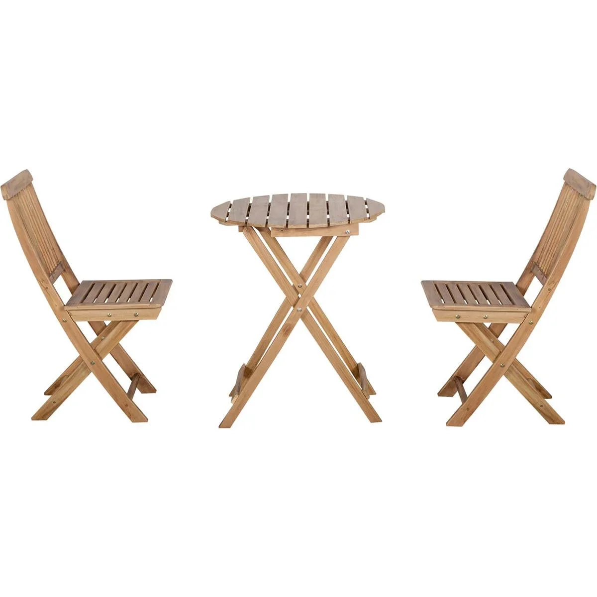 Bistro-Set 3-tlg. Klappbares Holzgarten-Set Balkon-Bistrotisch mit 2 Stühlen Gartenmöbel natur - 3