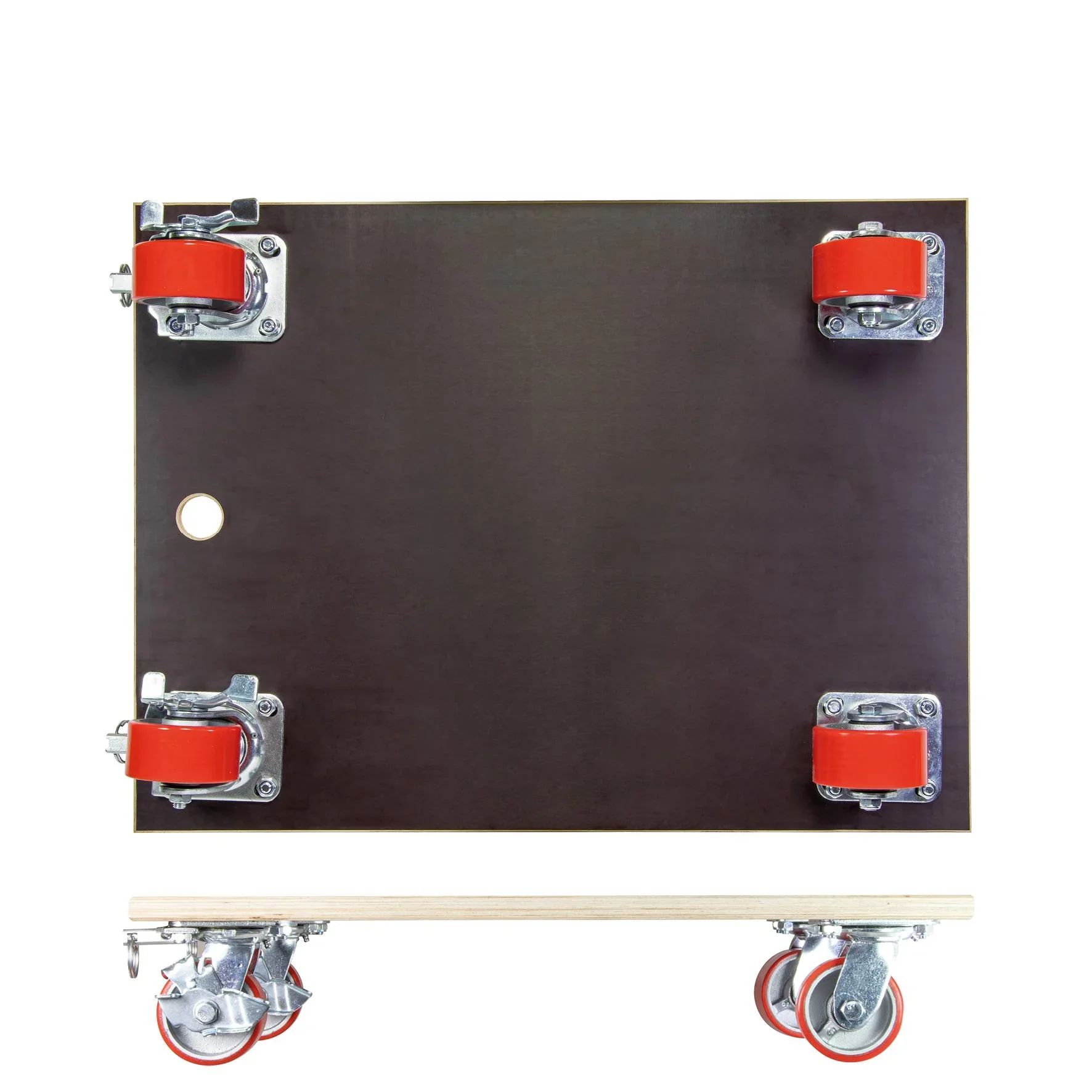 Transporthilfe MM 1348, 78 x 59 x 16 cm, harte Rollen Ø 100 mm, Rollenlager, 2 Bremsen, Platte FSC®, Tragkraft 1.000 kg - 6