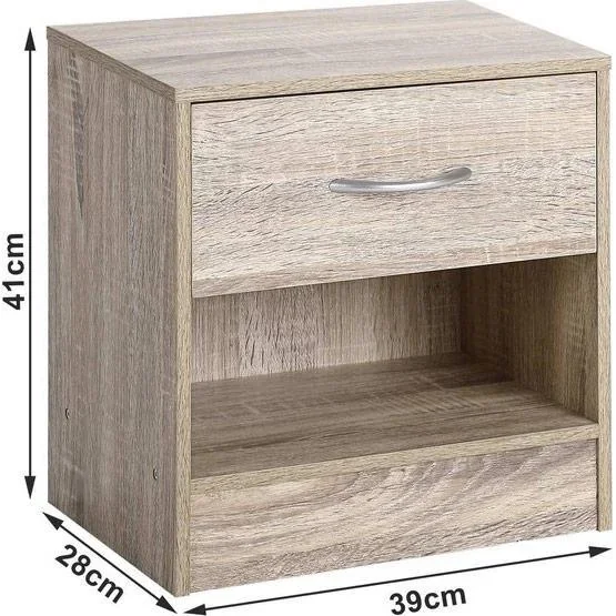 2 Stück Nachttisch Eichenoptik - MDF - 39x28x41cm - 2