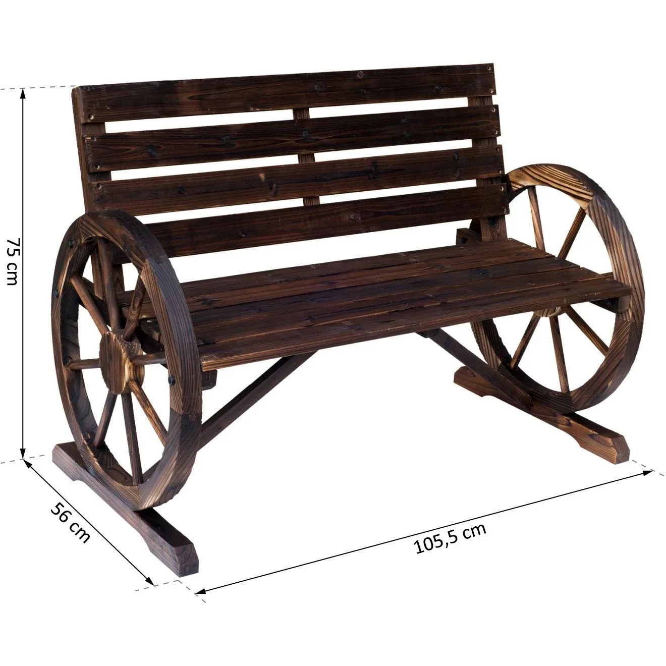 Gartenbank mit Wagenrad mit Armlehne - 0