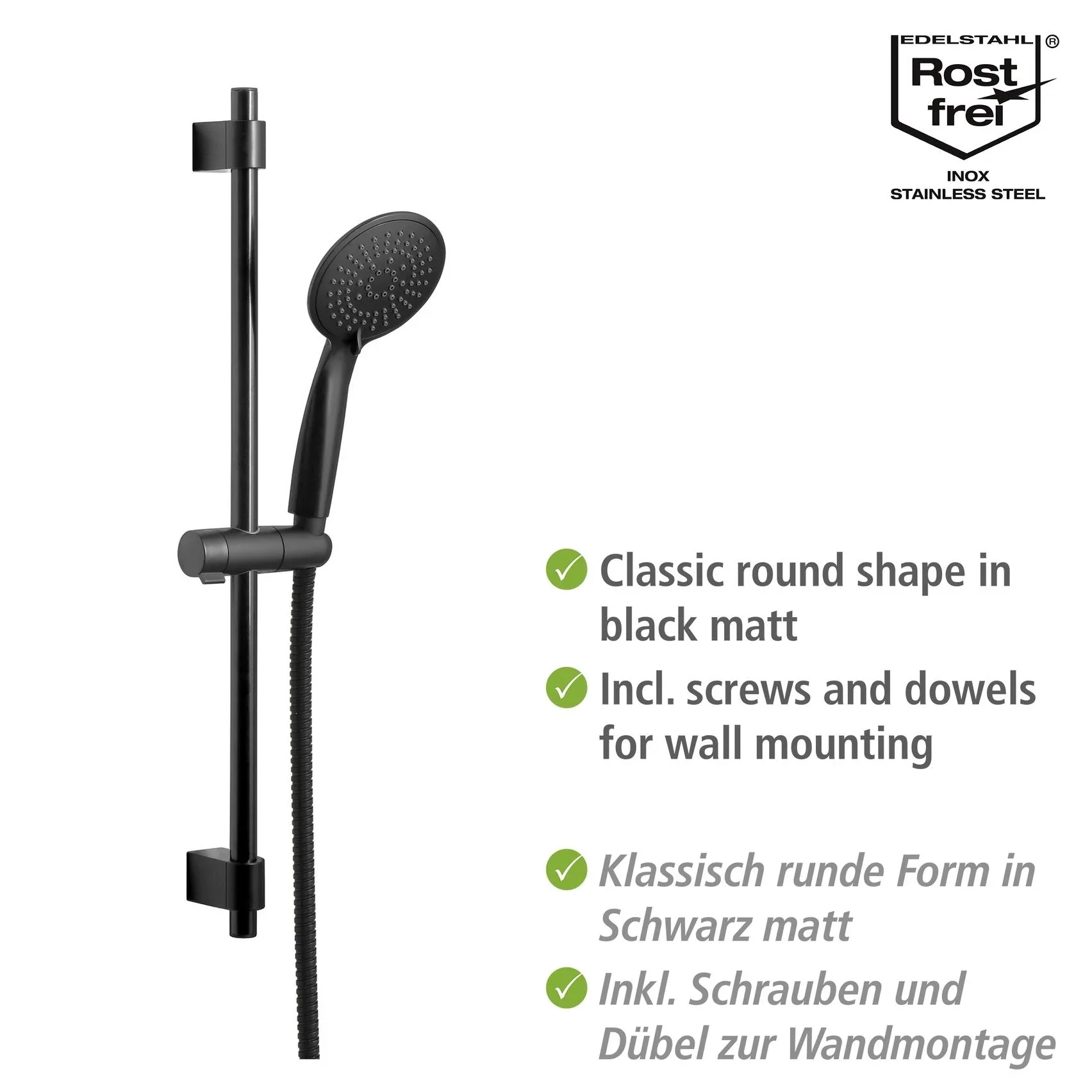 Brauseset Young Schwarz, Länge Stange: 66 cm - 0