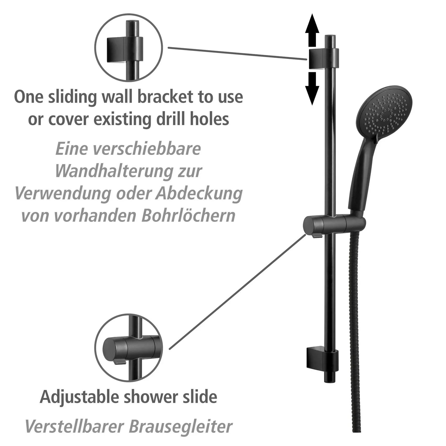 Brauseset Young Schwarz, Länge Stange: 66 cm - 1