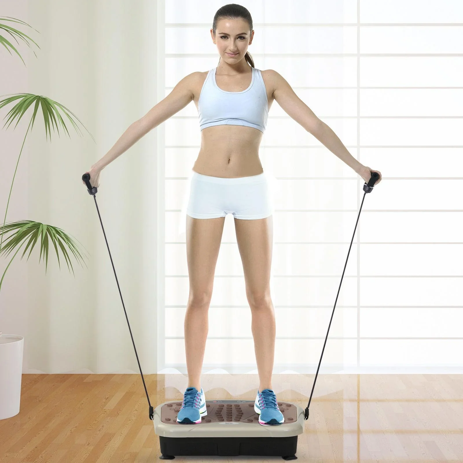 Vibrationsplatte Vibrationstrainer Vibrationsgerät LED-Anzeige USB-Lautsprecher Trainingsbänder Fernbedienung - 5
