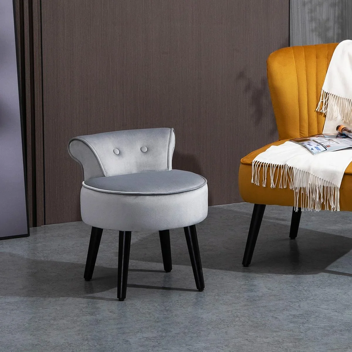 Fußhocker moderner Sitzhocker mit Rücklehne Ottomane für Schlafzimmer Wohnzimmer Velvet-feel Fabric Tannenholz Schaumsto - 0