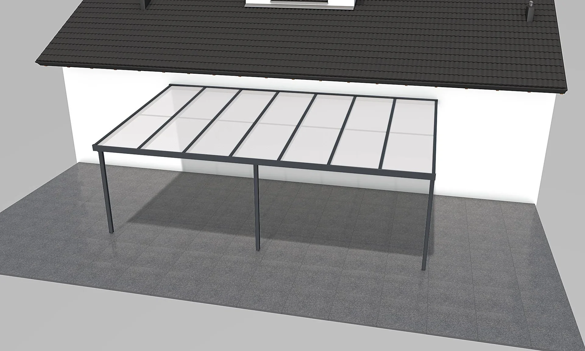 Terrassendach Premium, anthrazit, 7120 x 4060 mm - Polycarbonat Stegplatten 16 mm, opal - 0