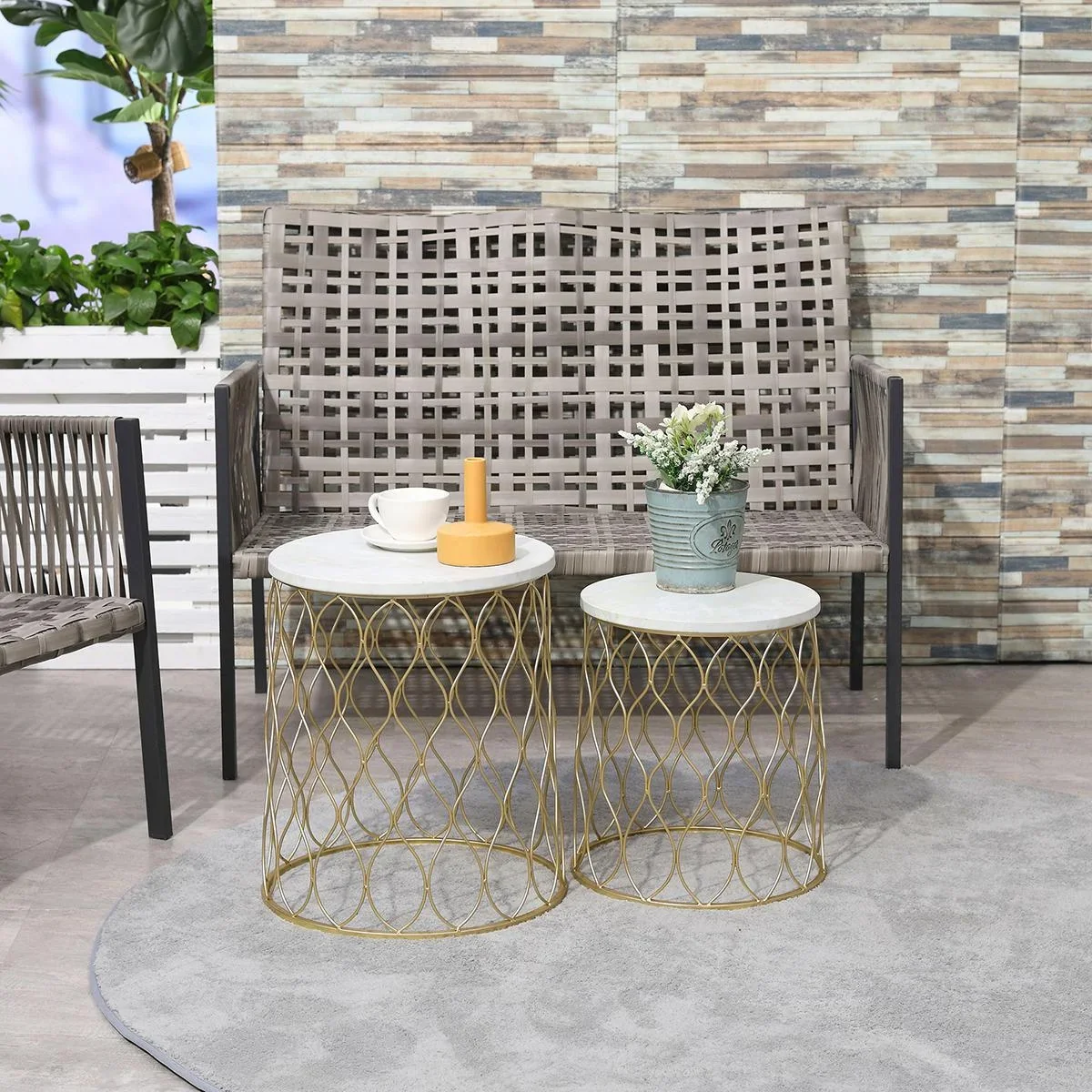 Set aus 2 Gartentischen in Marmor- und Goldoptik, 41 x 46 cm & 35 x 38,5 cm - 0