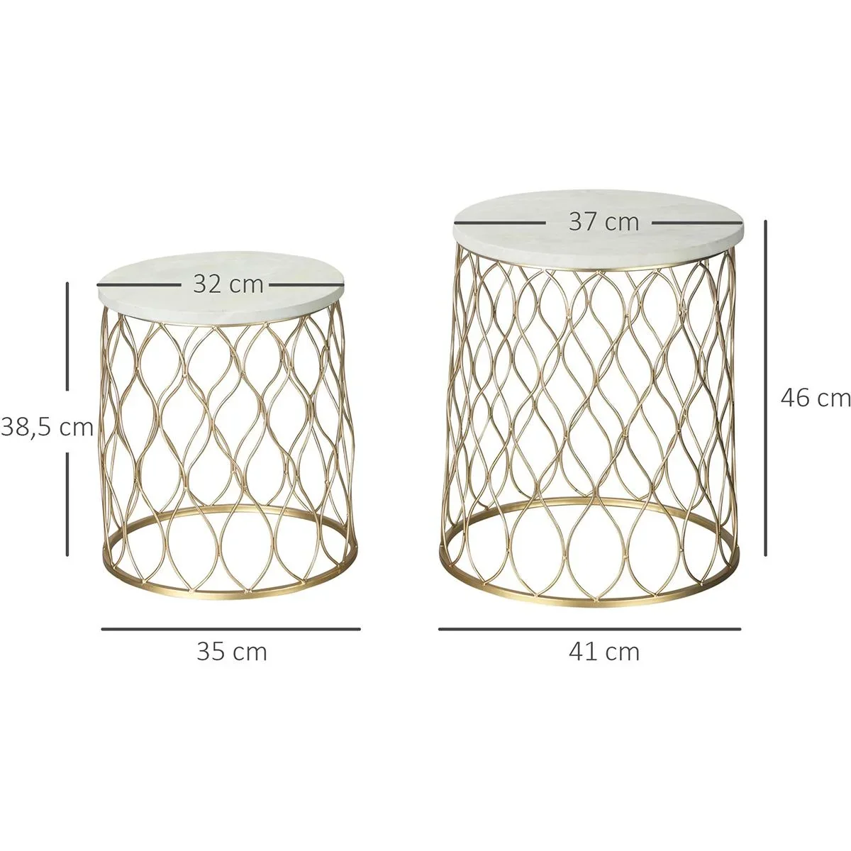 Set aus 2 Gartentischen in Marmor- und Goldoptik, 41 x 46 cm & 35 x 38,5 cm - 2
