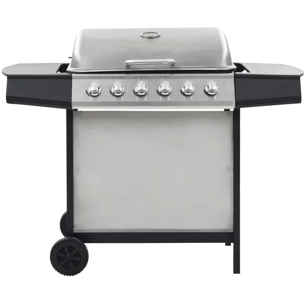 Gasgrill mit 6 Kochstellen aus Edelstahl silber - 0