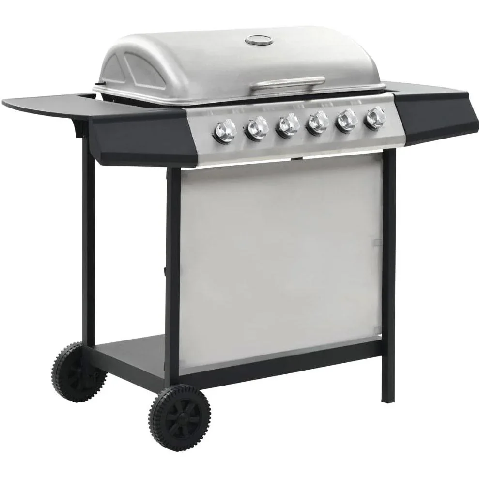 Gasgrill mit 6 Kochstellen aus Edelstahl silber - 1