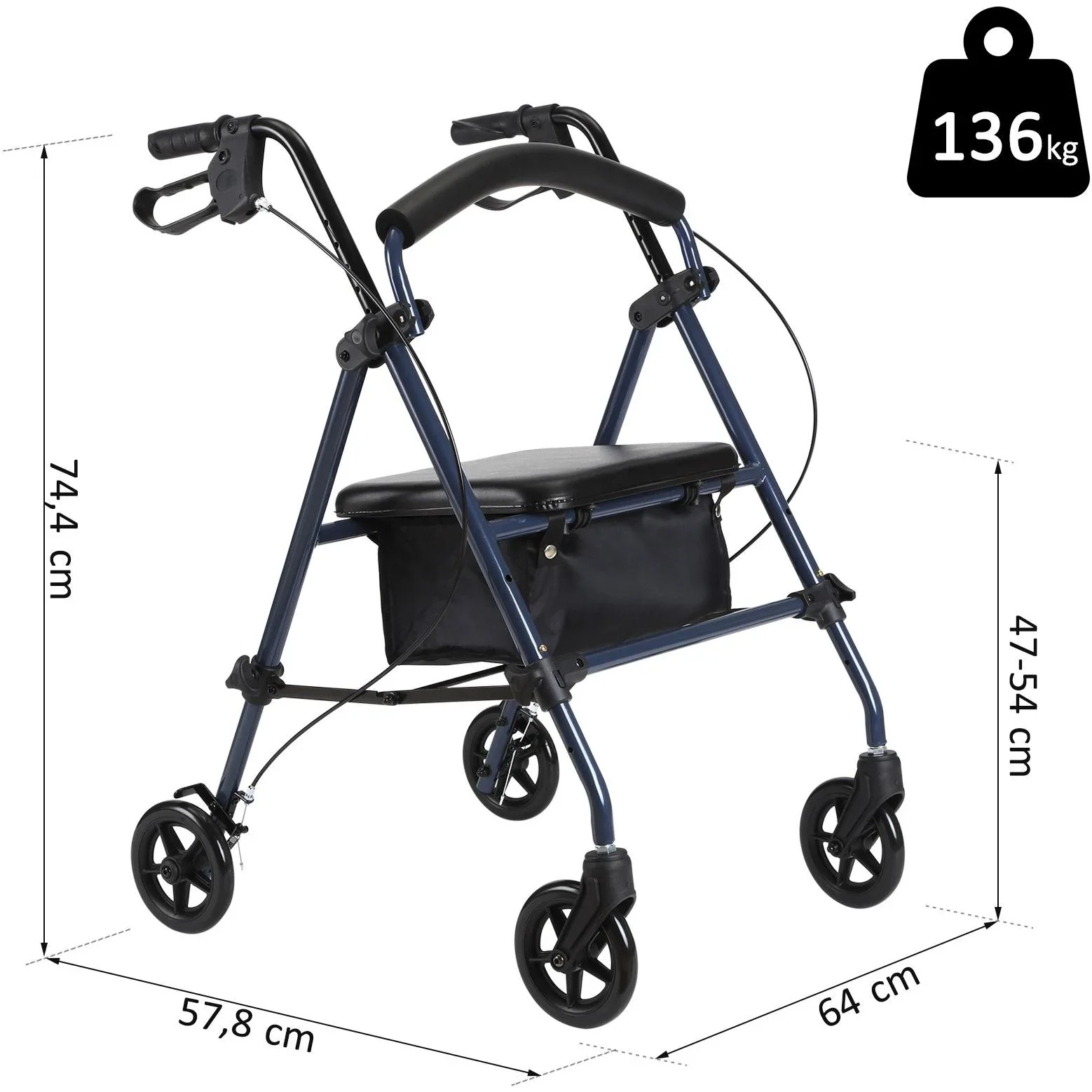 Rollator Gehhilfe Laufhilfe für Senioren höhenverstellbar faltbar Stahl Schwarz - 2