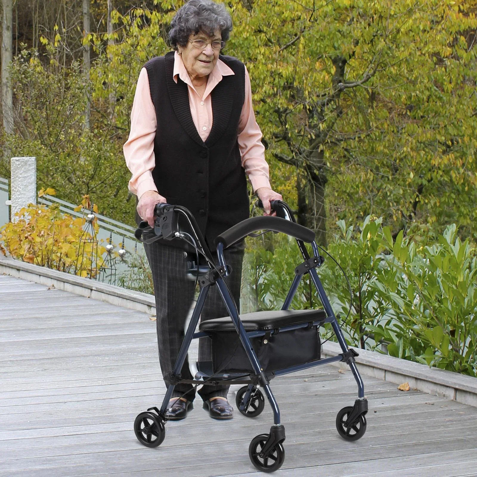 Rollator Gehhilfe Laufhilfe für Senioren höhenverstellbar faltbar Stahl Schwarz - 3