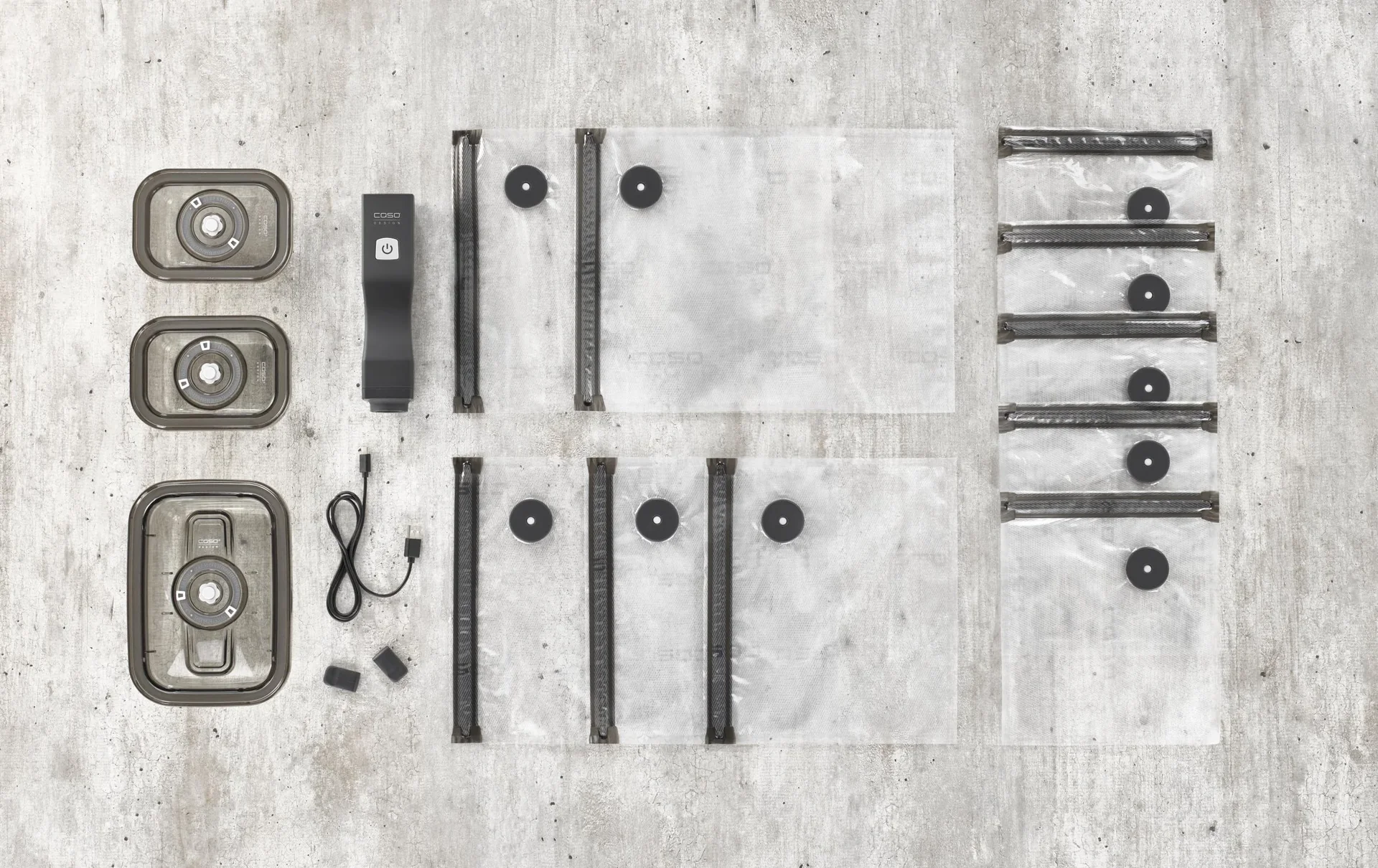 Hand-Vakuumierer OneTouch Eco-Set - Vakuumierer inkl. 3 Glas Vakuumbehälter + 10 Zip-Beutel - 1