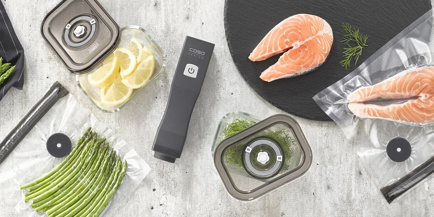 Hand-Vakuumierer OneTouch Eco-Set - Vakuumierer inkl. 3 Glas Vakuumbehälter + 10 Zip-Beutel - 3