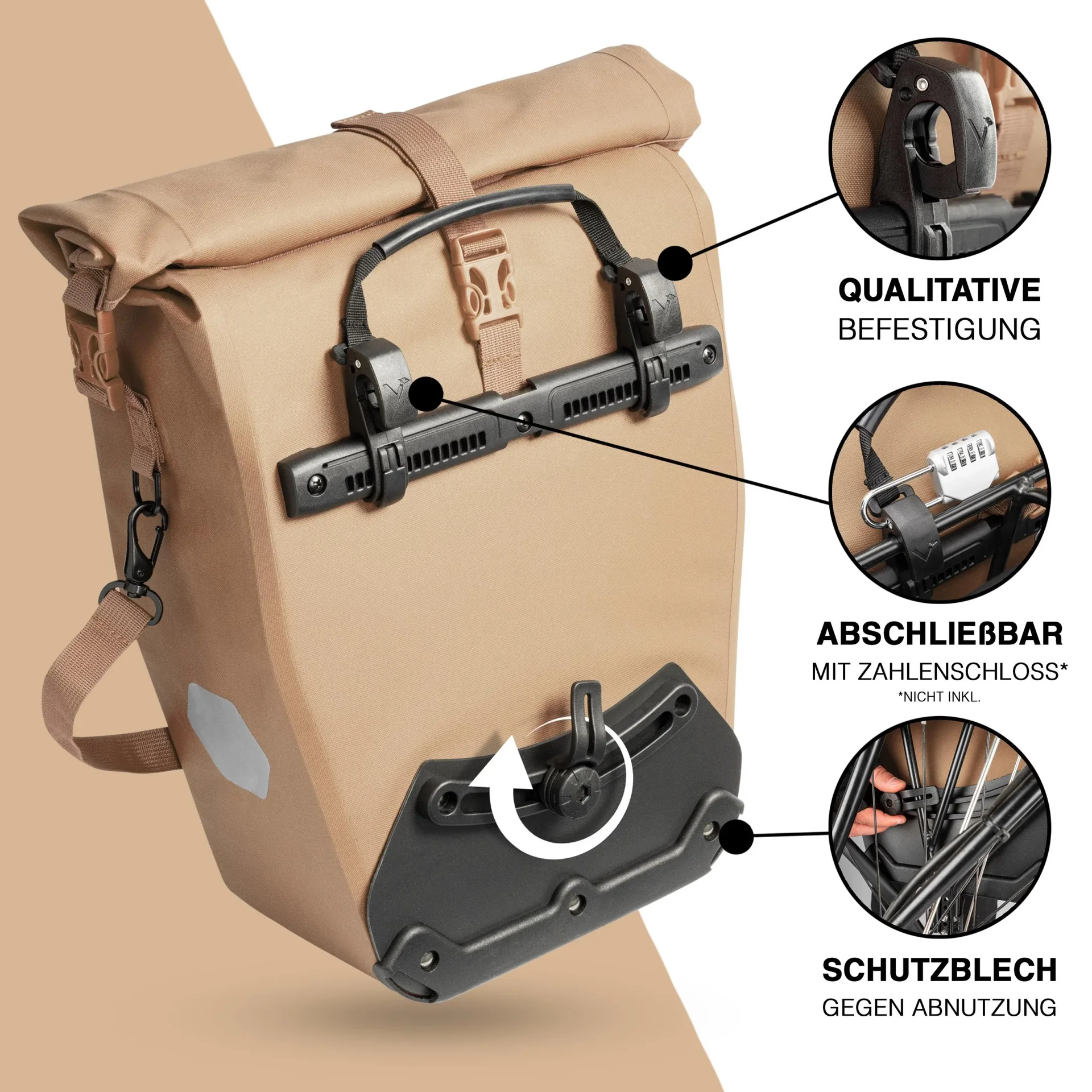 ValkOcean Gepäckträgertasche, Beige - 4