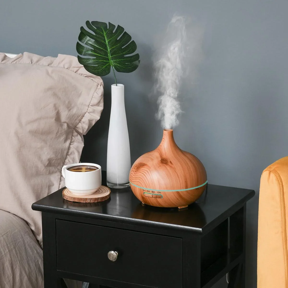 Aroma Diffuser Luftbefeuchter mit 7 Farben LED Lichter für Zuhause Büro Schlafzimmer Ätherische Öle 400 ml Natur - 0