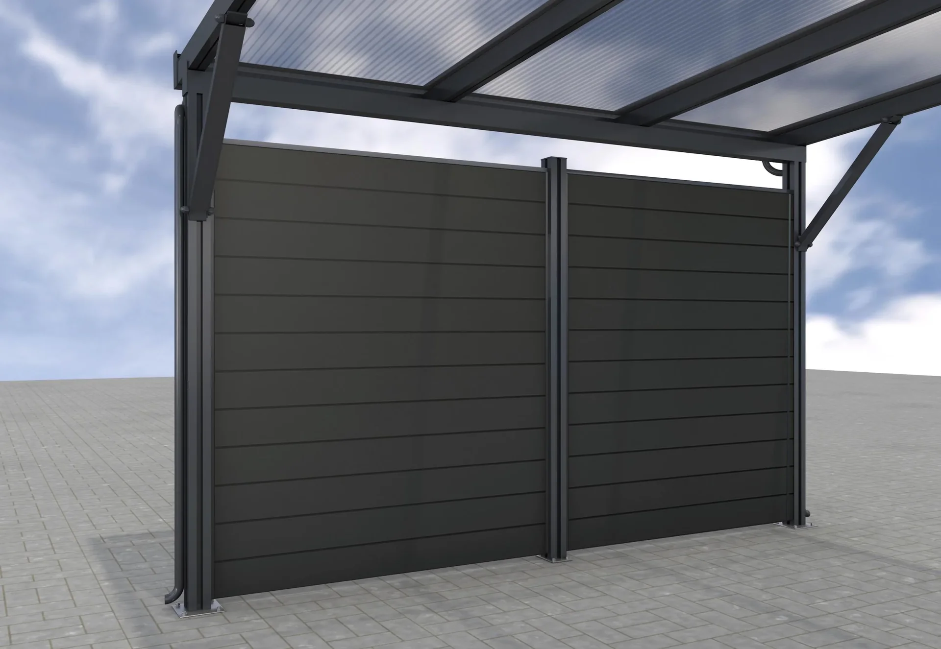 Seitenwand für Carports, anthrazit, 2,96 x 1,86 m, WPC Dielen dunkelgrau - 0