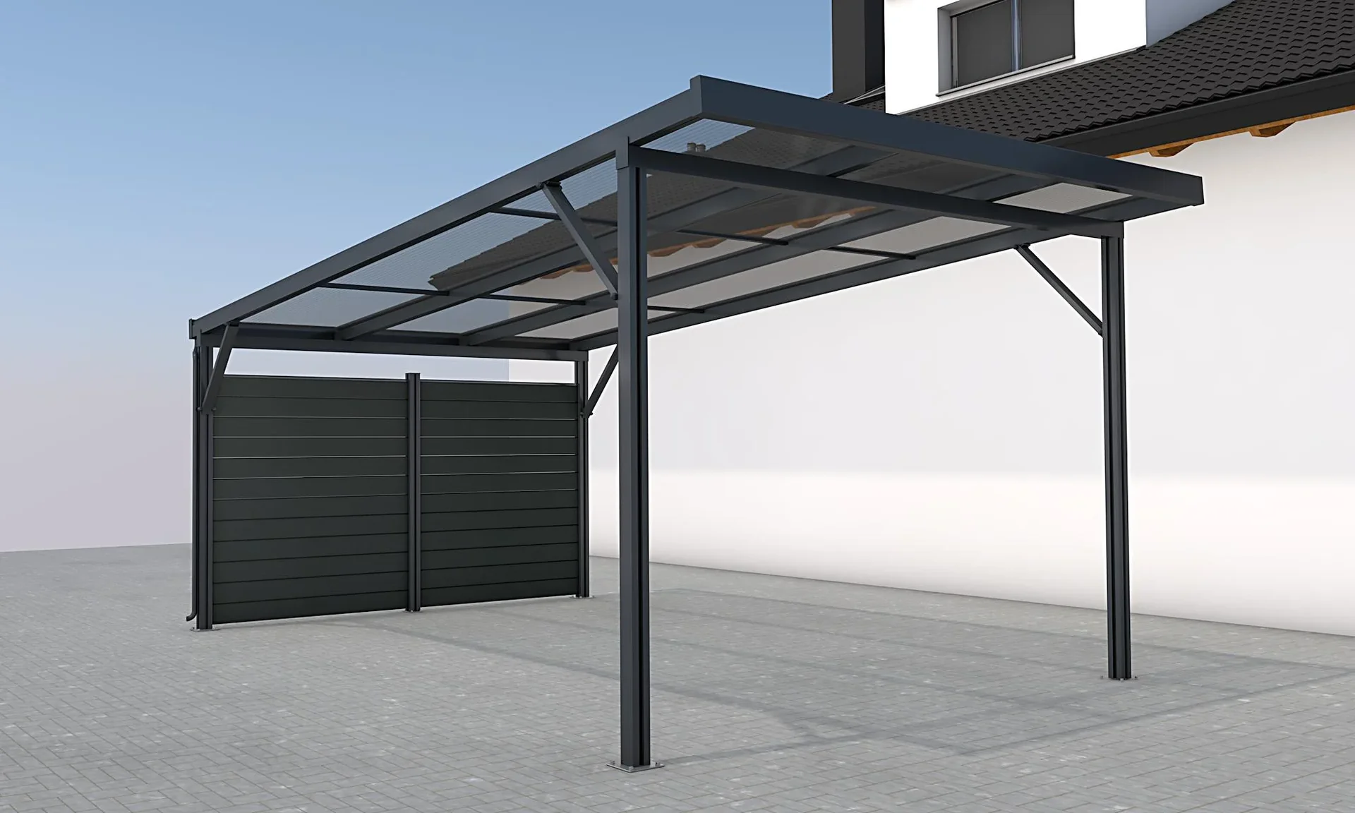 Seitenwand für Carports, anthrazit, 2,96 x 1,86 m, WPC Dielen dunkelgrau - 1