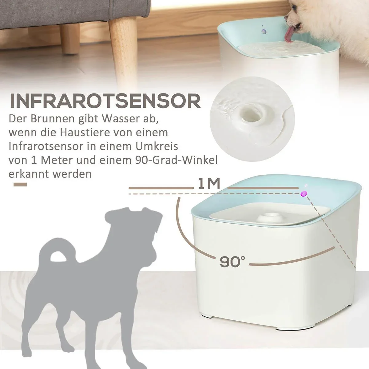 Trinkbrunnen für Haustier 3L Katzenbrunnen mit Infraroterkennung 3 Modi Smart Hunde Wasserbrunnen Leiser automatisch ABS - 1