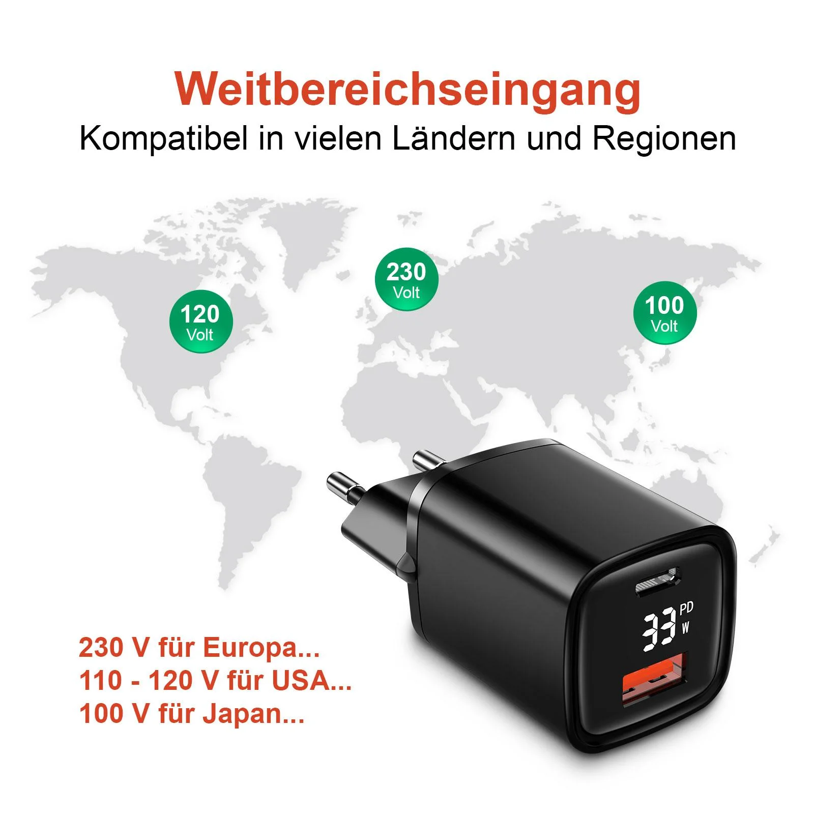 Dual USB Ladegerät mit USB-C / A Port mit Schnellladefunktion, 33 Watt PowerDevice - 1