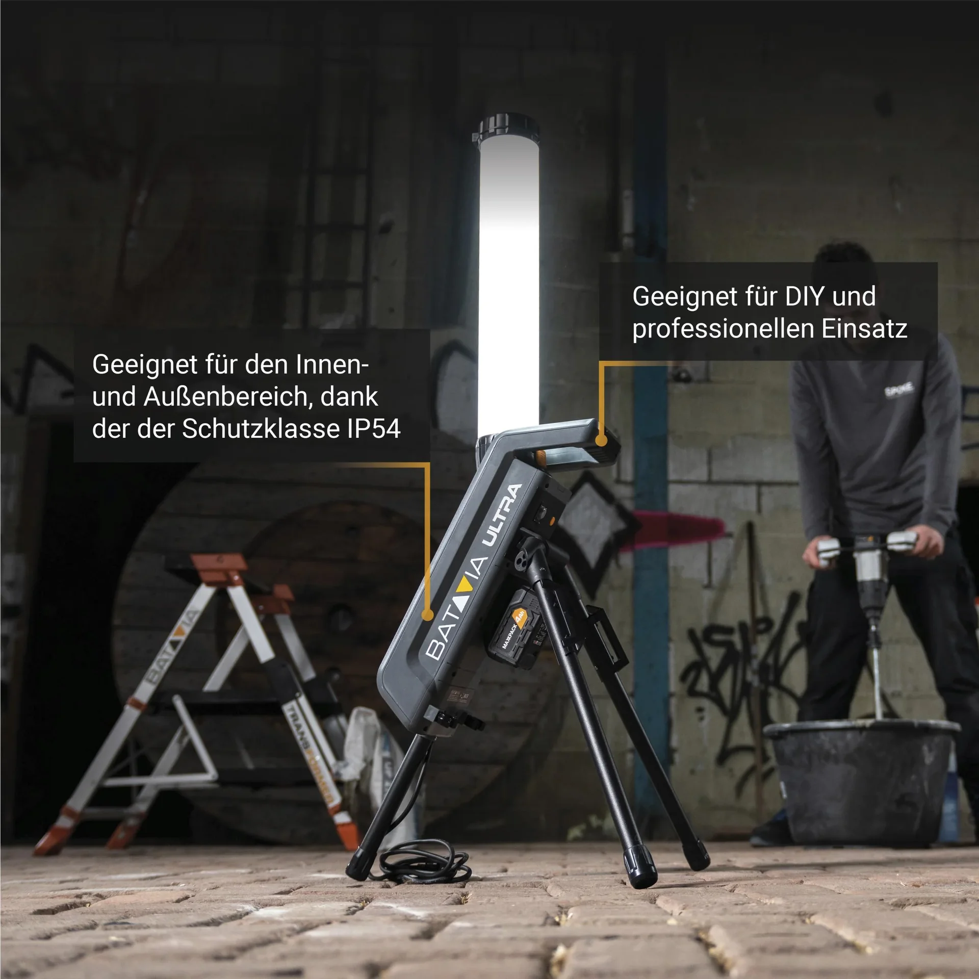 Maxxpack 18V Hybrid-LED-Arbeitsleuchte 360° mit Stativ (ohne Akku und Ladegerät) - 1