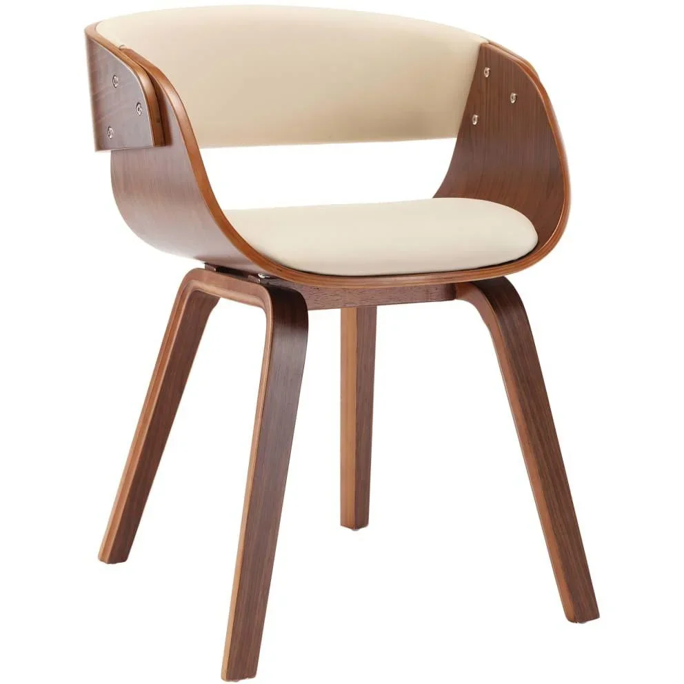 Esszimmerstuhl gebogenes Holz und Kunstleder creme - 4