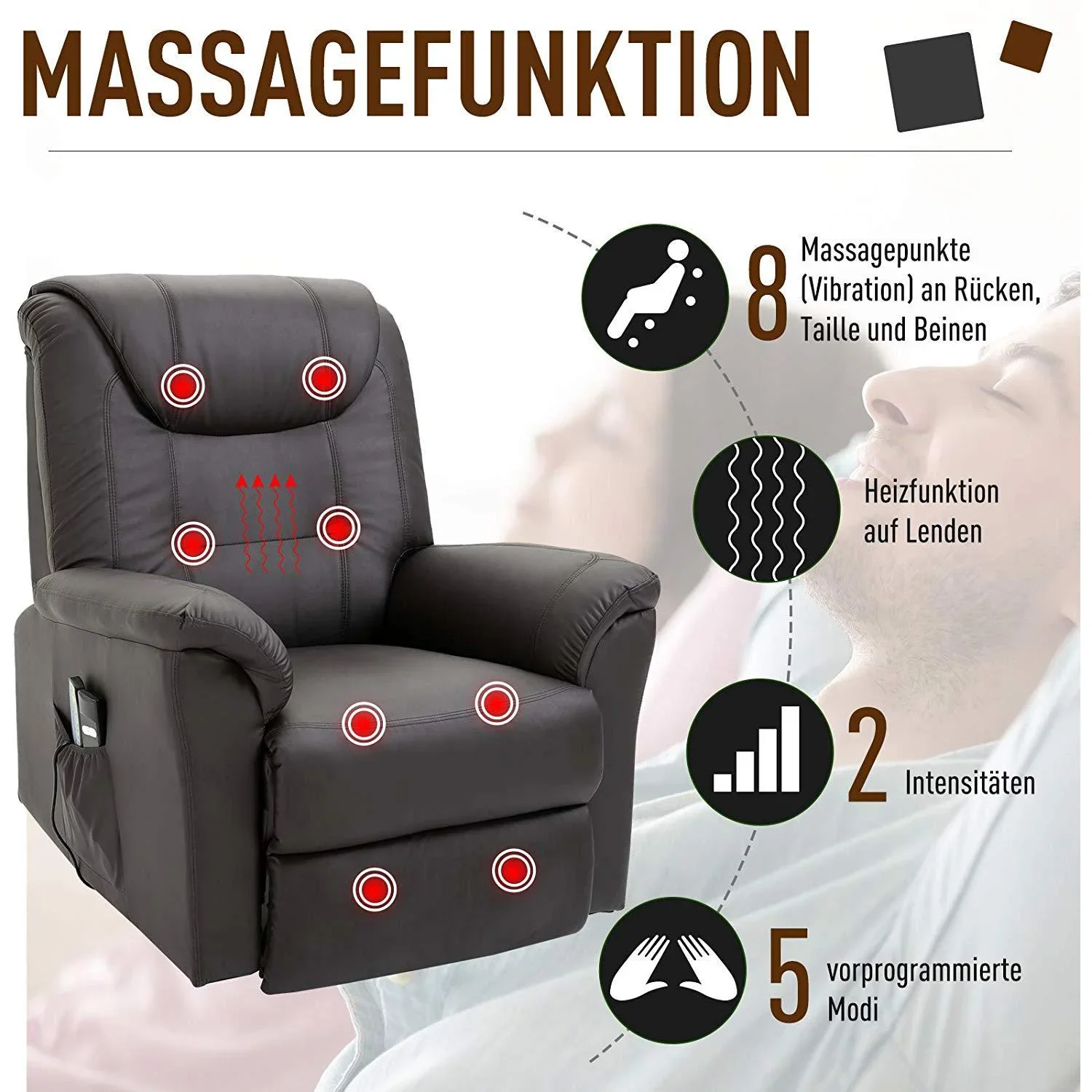 Massagesessel mit Wärmefunktion und Aufstehhilfe - 1