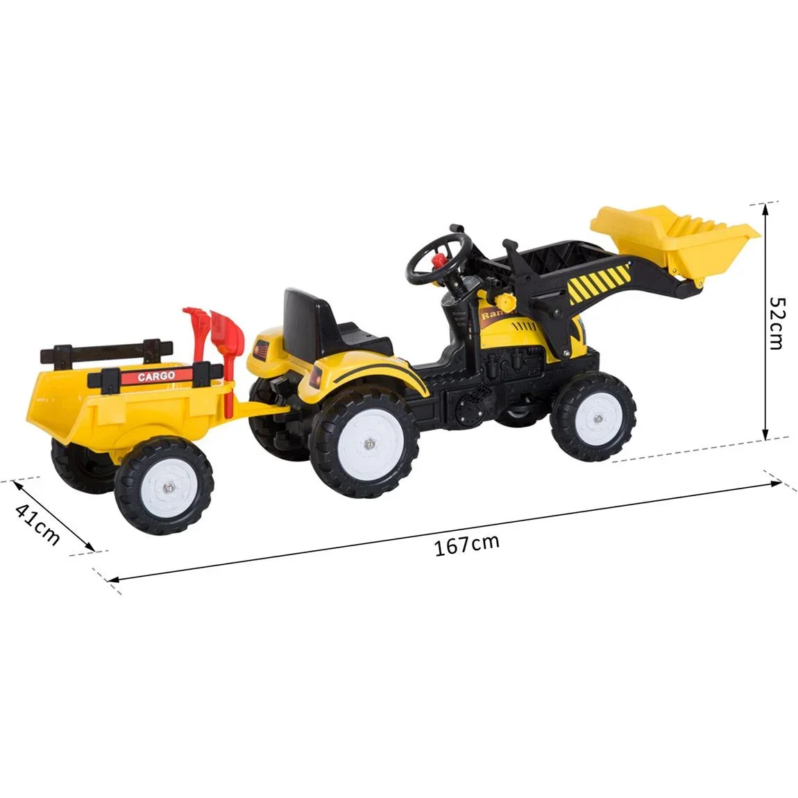 Tretauto Traktor mit Fontlader und Anhänger ab 3 Jahre Schwarz+Gelb - 0