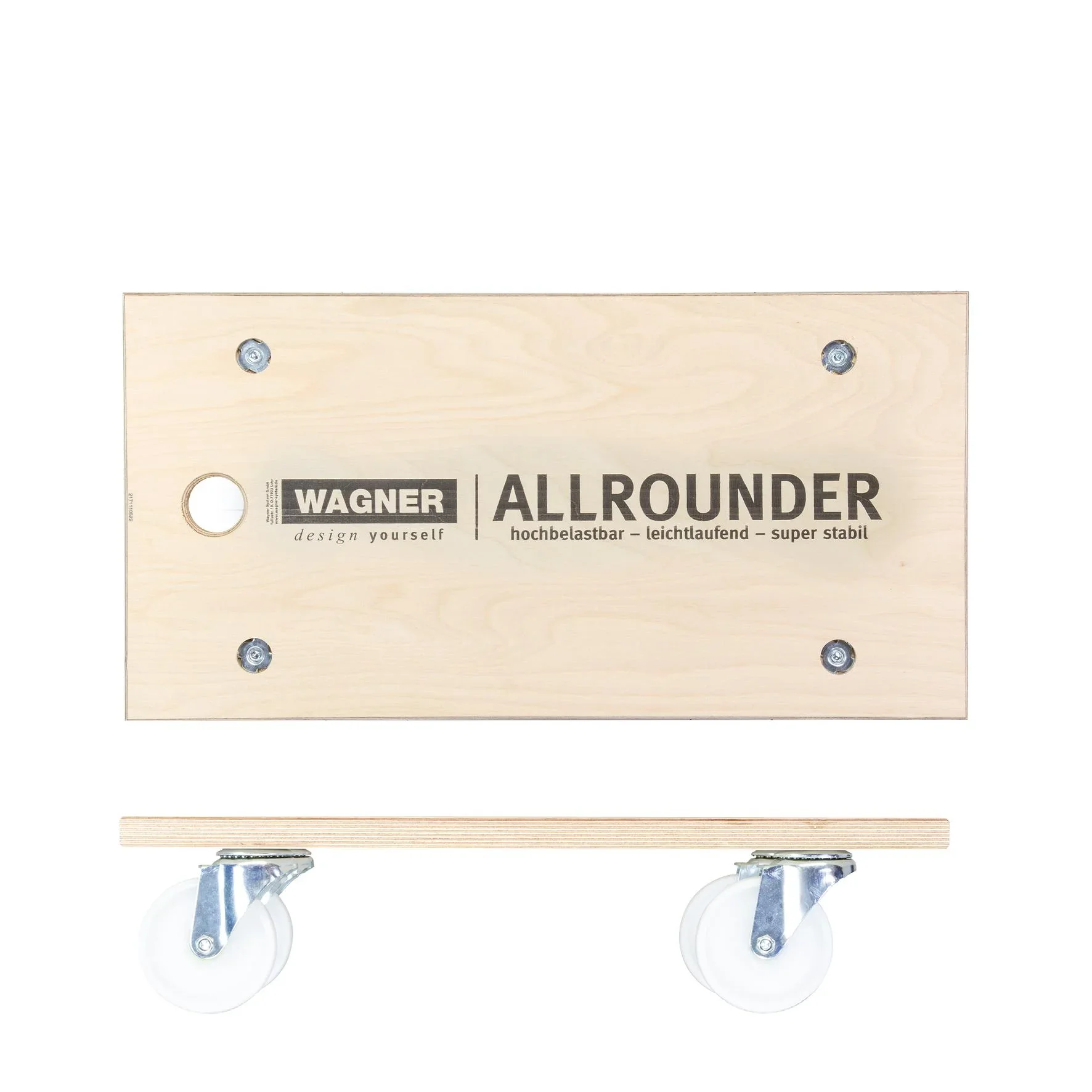 Transporthilfe MM 1127, 59 x 30 x 14,5 cm, harte Rollen Ø 100 mm, Rollenlager, Multiplex Birke FSC®, Tragkraft 500 kg - 1