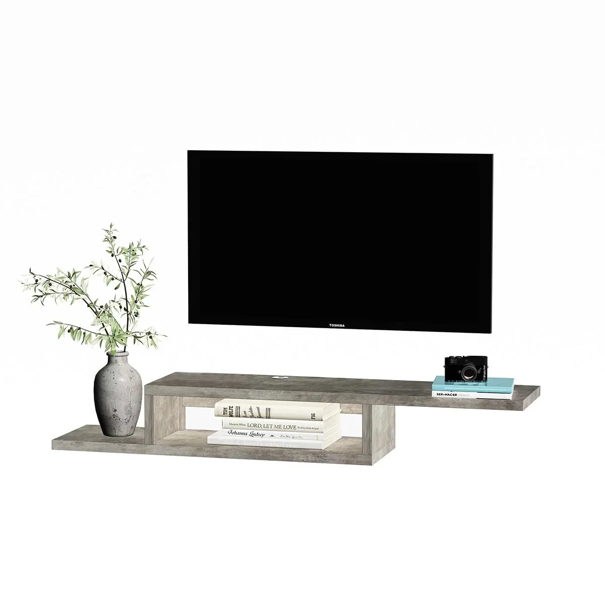 TV Hängeschrank Lowboard Hängeboard Fernsehschrank Multimedia Konsole Spanplatte Zementgrau 152,4 x 29,8 x 21 cm - 1