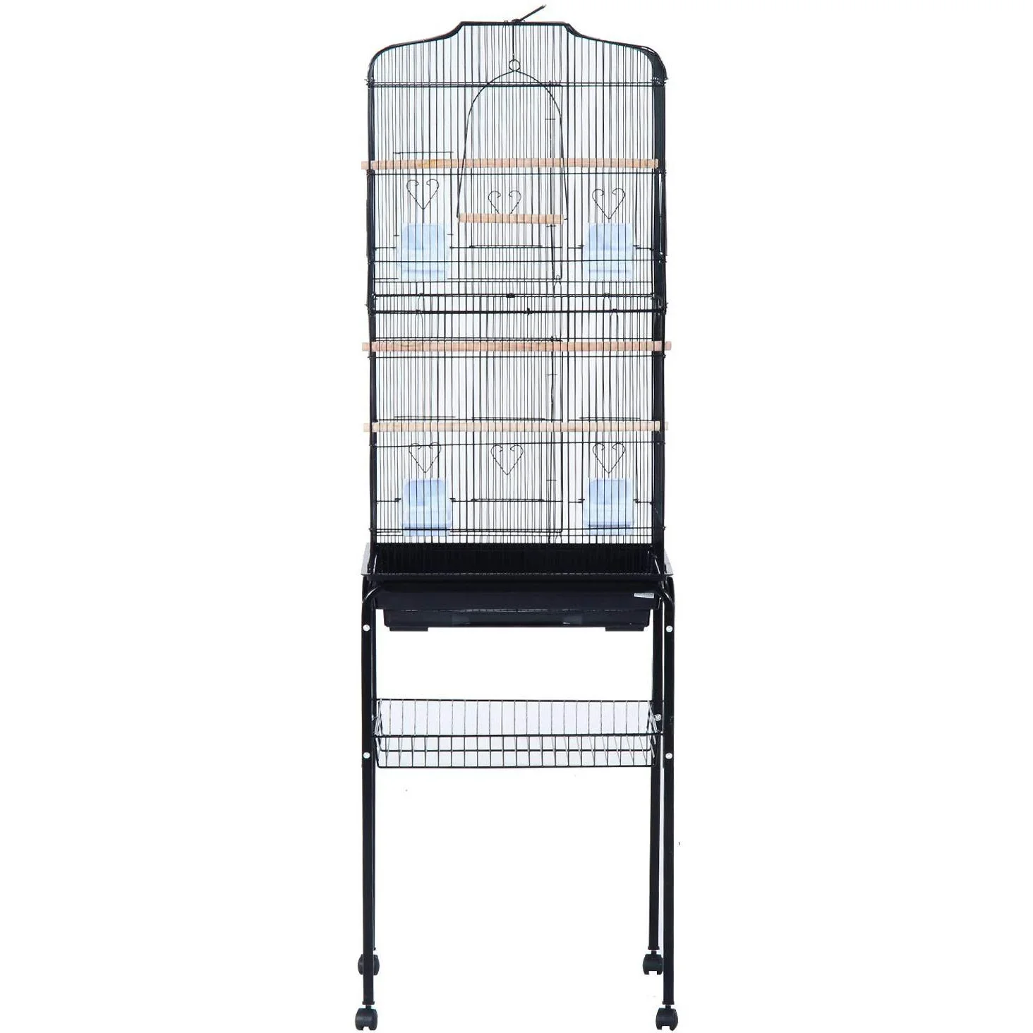 Vogelhaus Vogelkäfig Vogelvoliere für Papagei Wellensittich Vogelbauer mit rollbarem Ständer Schwarz 47,5x37x153cm - 3