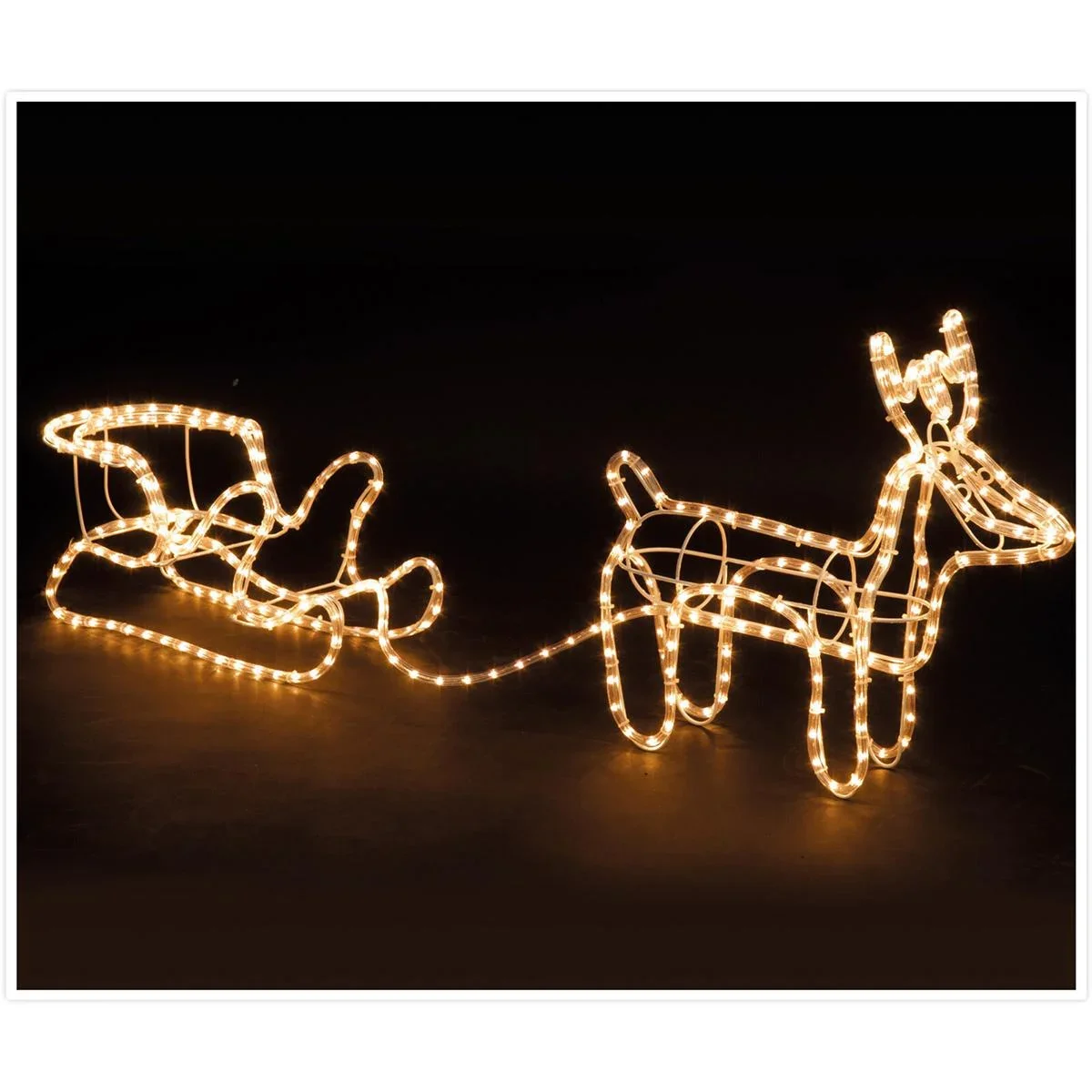 Weihnachtsbeleuchtung Rentier mit Schlitten - 2er-Set - Warmweiß - 1