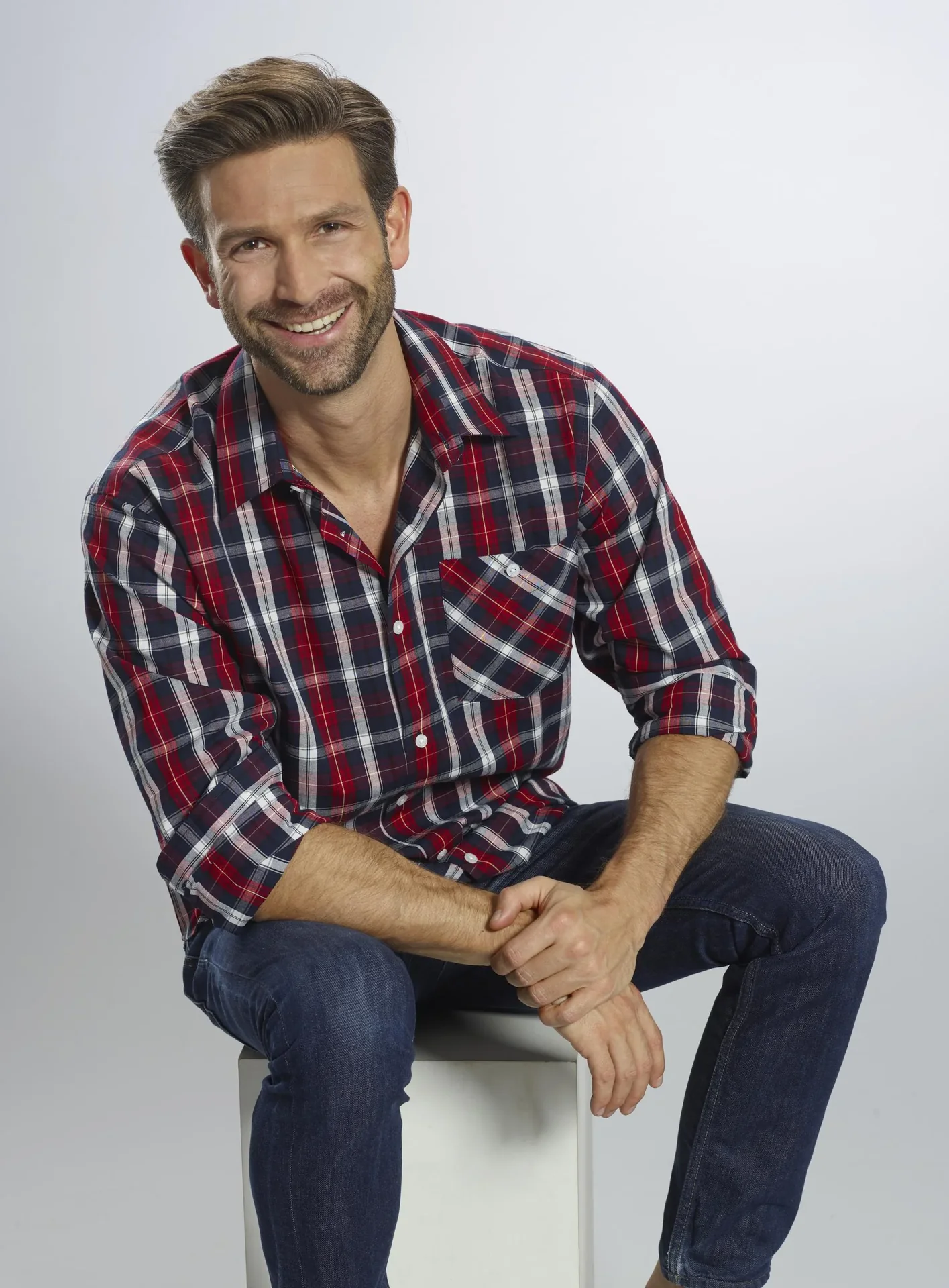 Freizeithemd, rot/blau kariert, Gr.39/40 - 1