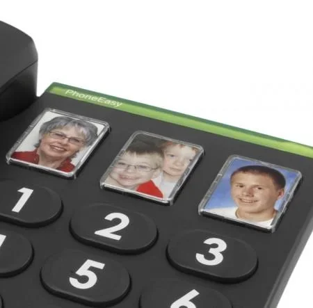 Schnurgebundenes Großtastentelefon PhoneEasy 331ph schwarz mit optischer Anrufsignalisierung, 3 Direktwahl-Fototasten - 0