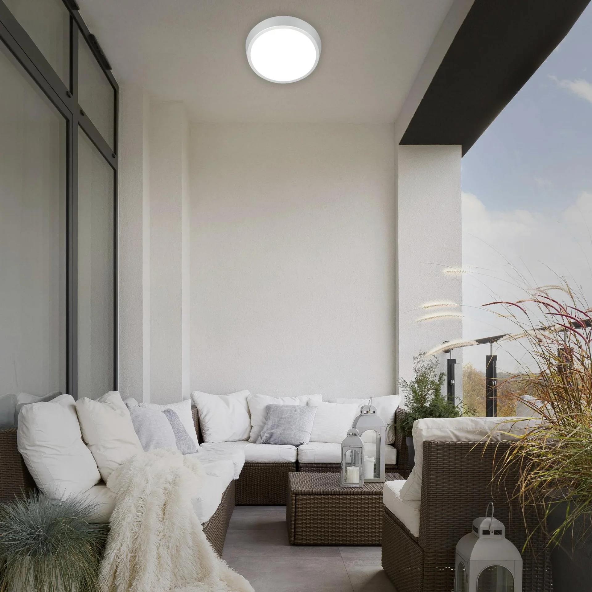 HAGEN LED Außenleuchte, Wand- und Deckenleuchte, silberfarben, IP44, 24 Watt, 2.160 lm, 4.000 K - 4