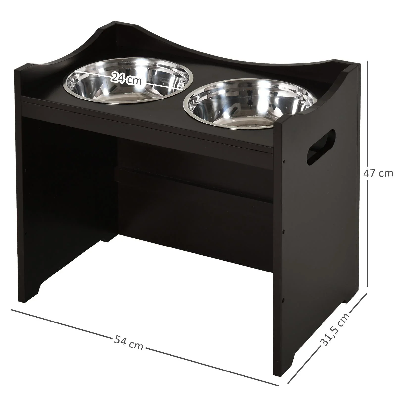 Höhenverstellbare Hundeschüssel MDF rostfrei, dunkelbraun - 3