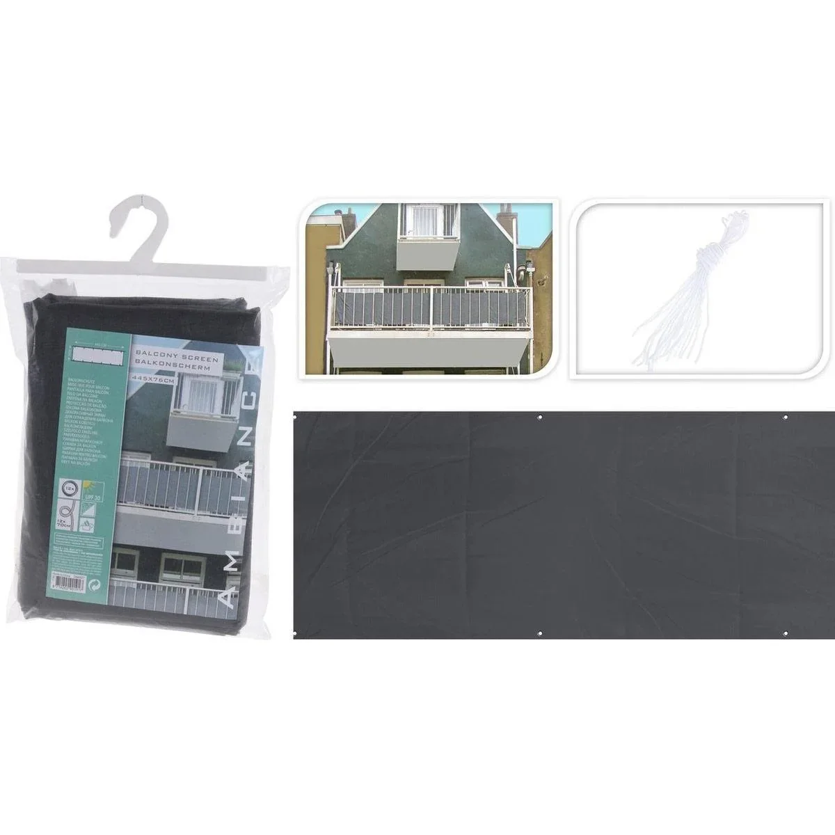 Ambiance Balkonsichtschutz - 445 x 76 cm - Grau - Polyester - 1