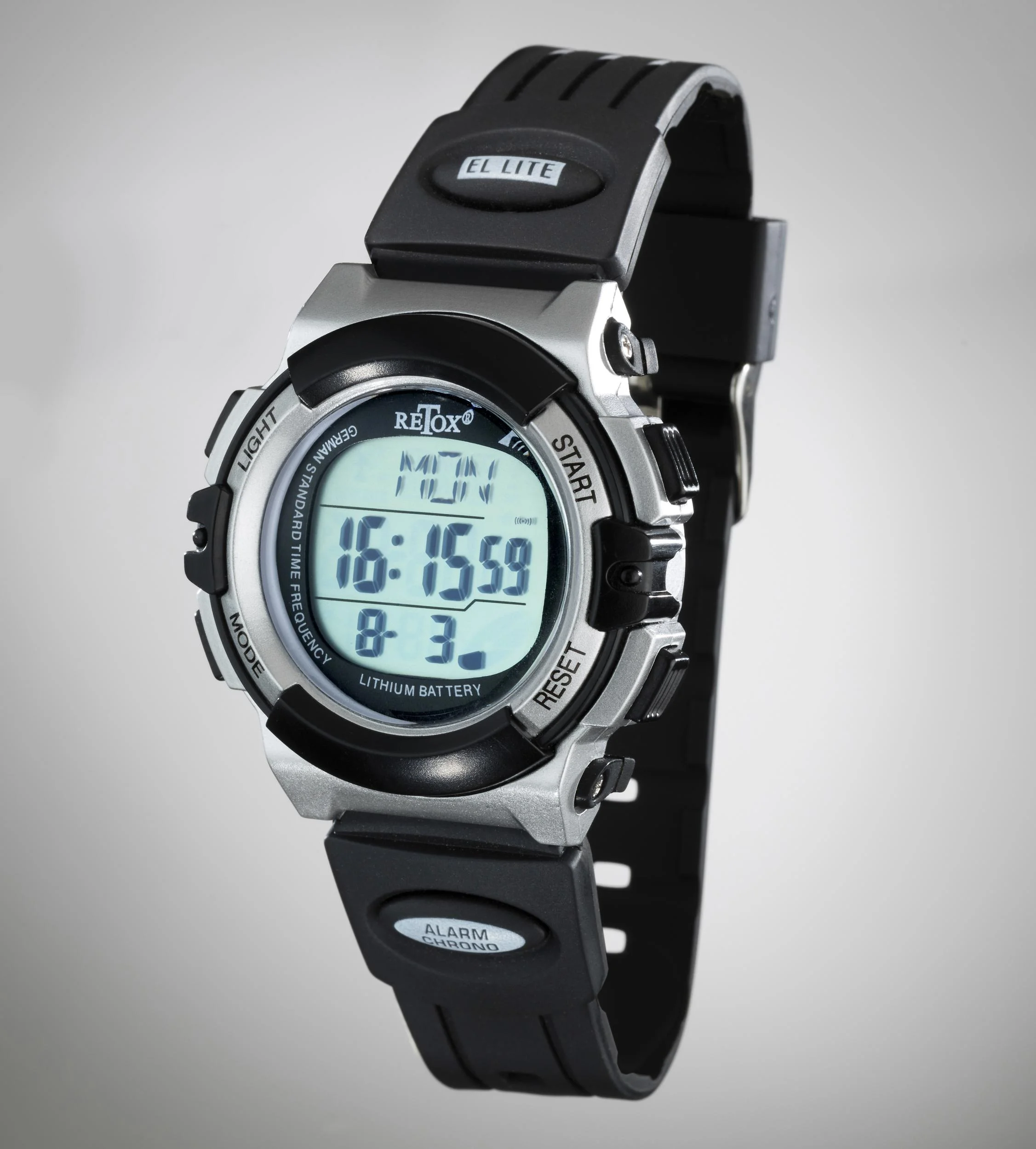 "RETOX" Funk LCD Armbanduhr mit Alarm, Stoppuhr + Datumanzeige, 3ATM - 2