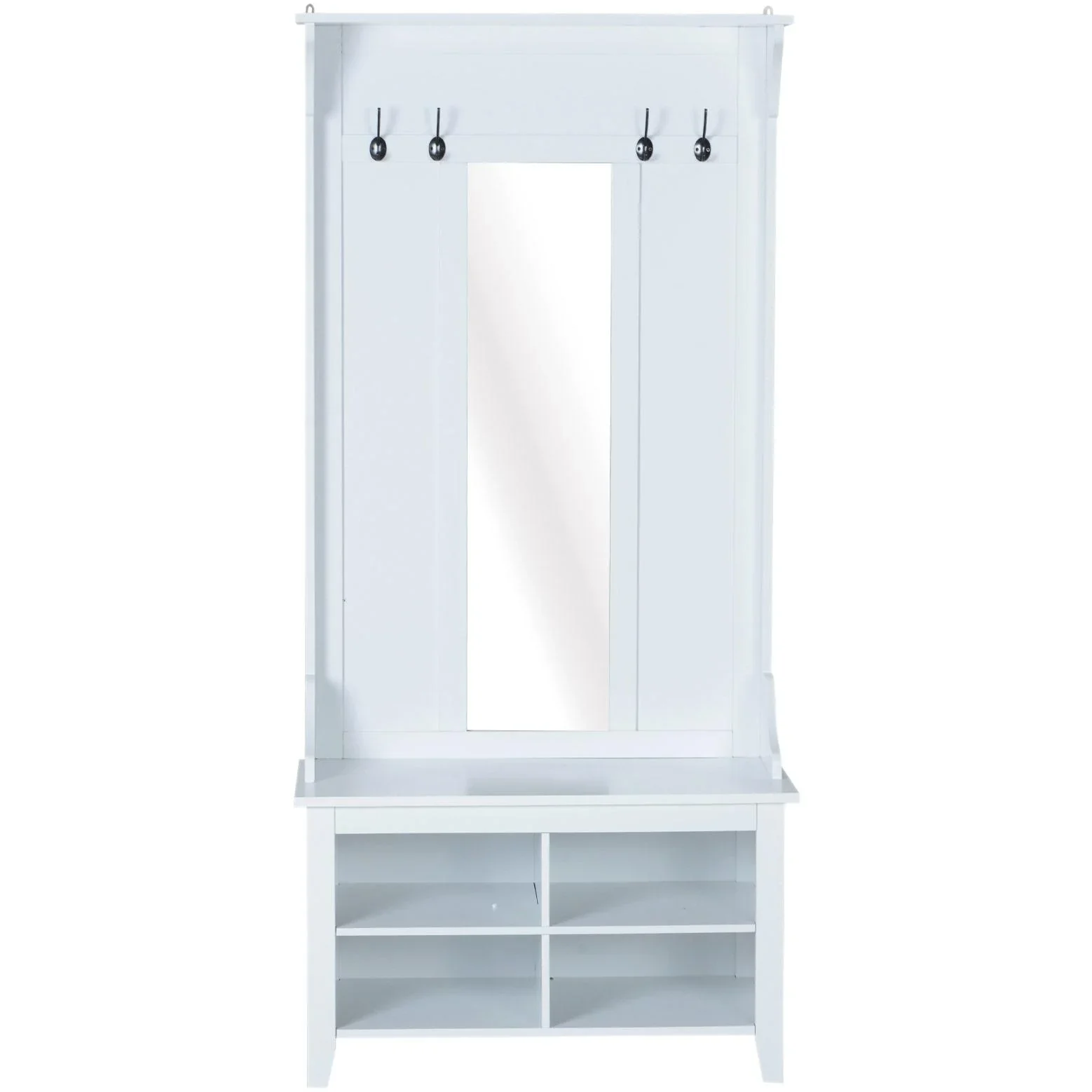 Flurgaderobe 3-in-1 Wandgarderobe mit Schuhschrank 4 Haken Weiß 80 x 40 x 170 cm - 2