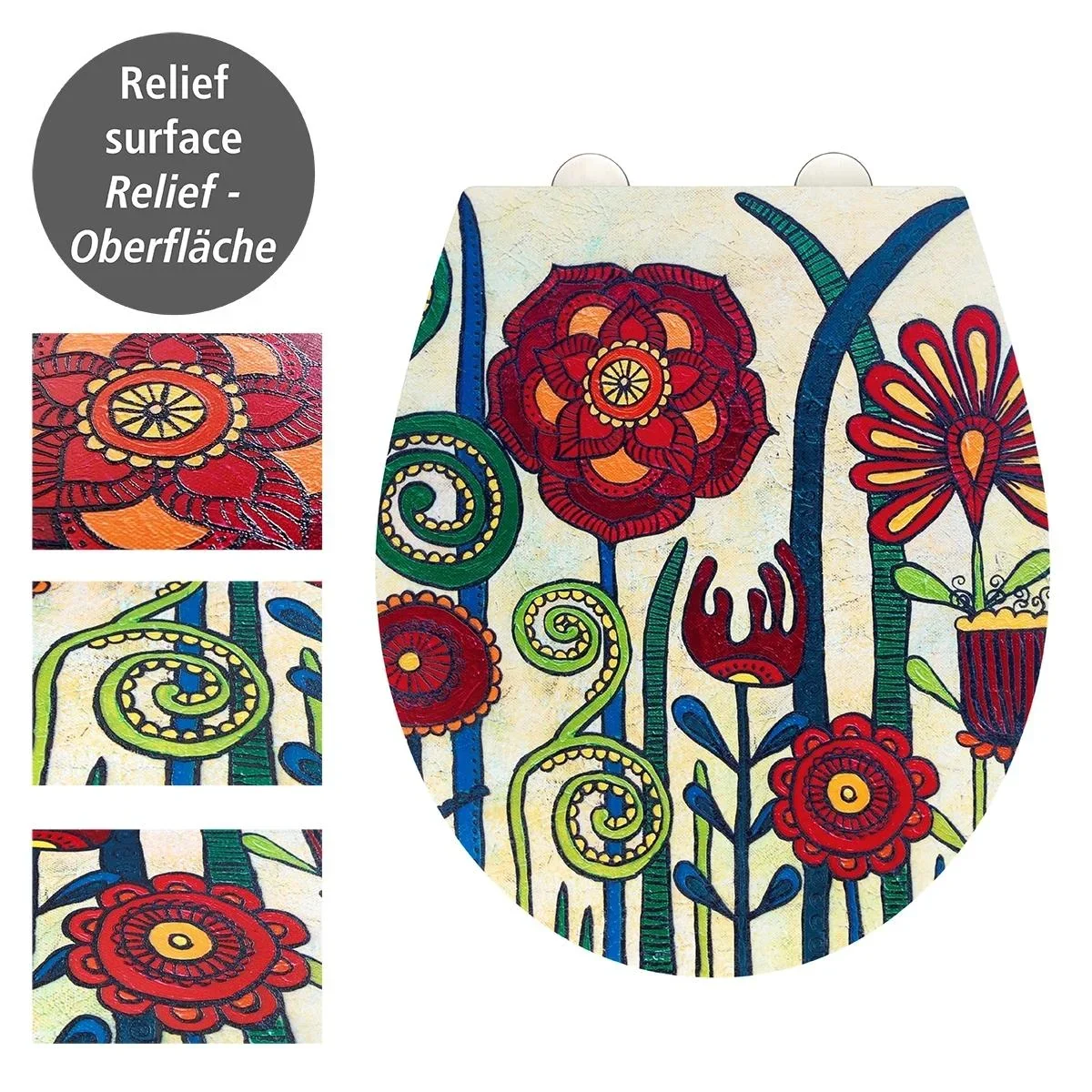 WC-Sitz red Blossom, Rollin'Art Toilettensitz mit Relief Oberfläche und Absenkautomatik - 0